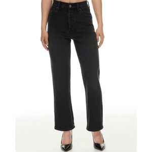 Denim Forum The Arlo High Rise Straight Black Eyeliner Short Jeans 26”